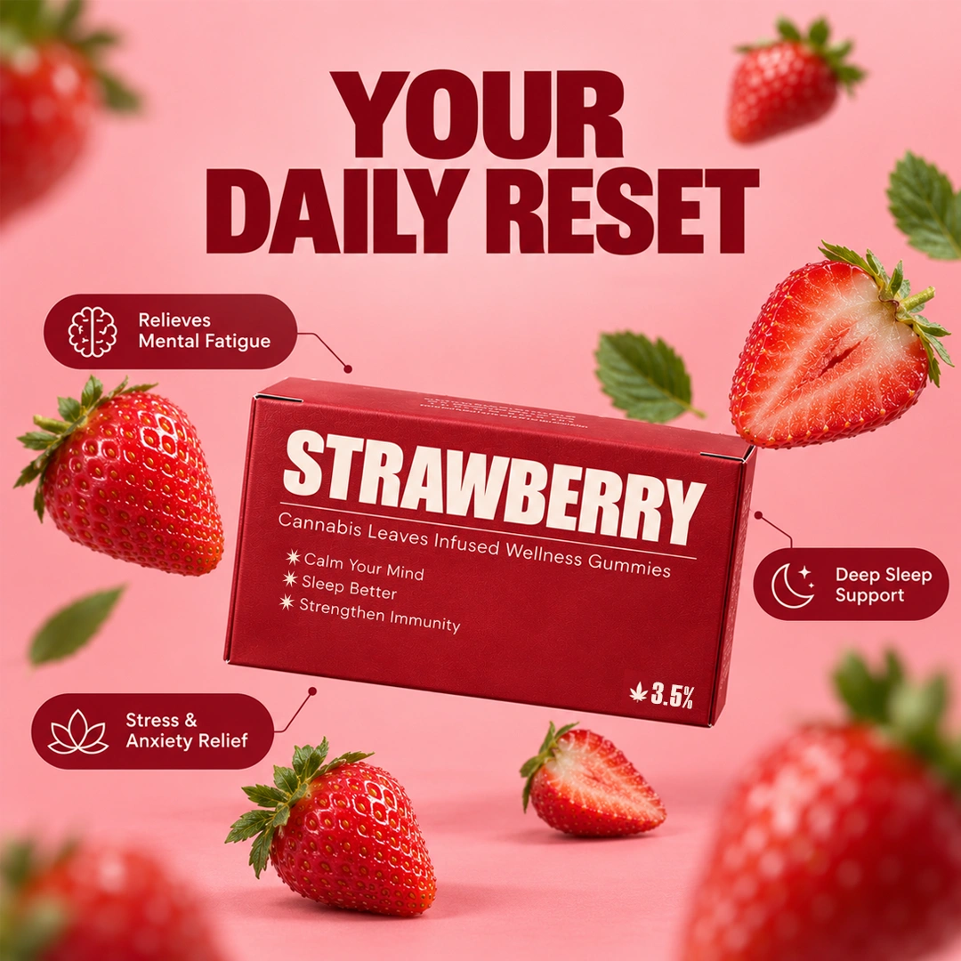 Strawberry Relax & Reset Gummies 3.5% β Pack of 5 Gummies - Image 3